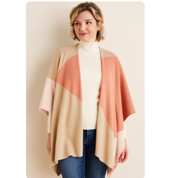 Chico's SZ L/XL Drama Abstract Ruana Covering Mellow Rose Shawl Wrap Shrug NWT - Picture 1 of 6